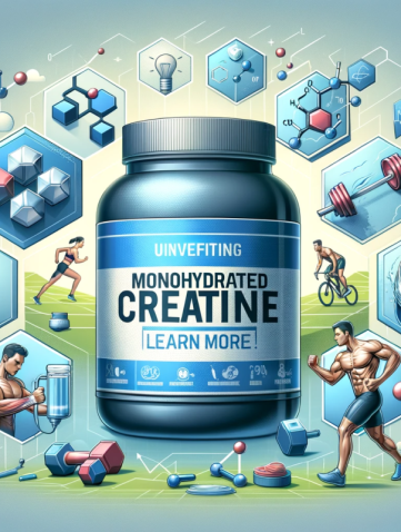 An informative illustration about the benefits of monohydrated creatine, suitable for an article titled 'Unveiling the Benefits of Monohydrated Creati