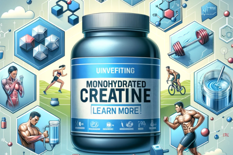 An informative illustration about the benefits of monohydrated creatine, suitable for an article titled 'Unveiling the Benefits of Monohydrated Creati
